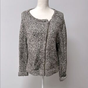 Marle Knit Cardigan Zip Sweater Brown Large Front asymmetrical zip closure